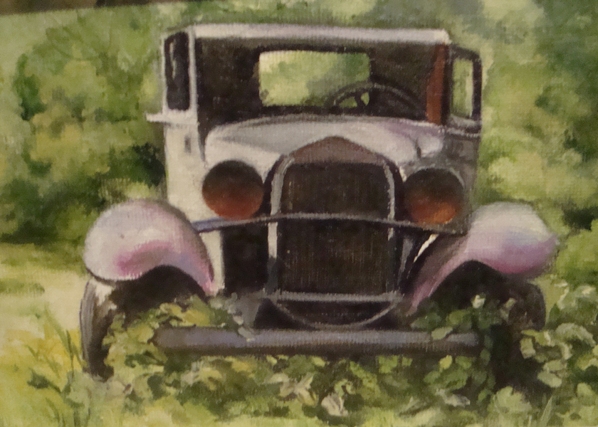 Myra Jones painting Old Automobile